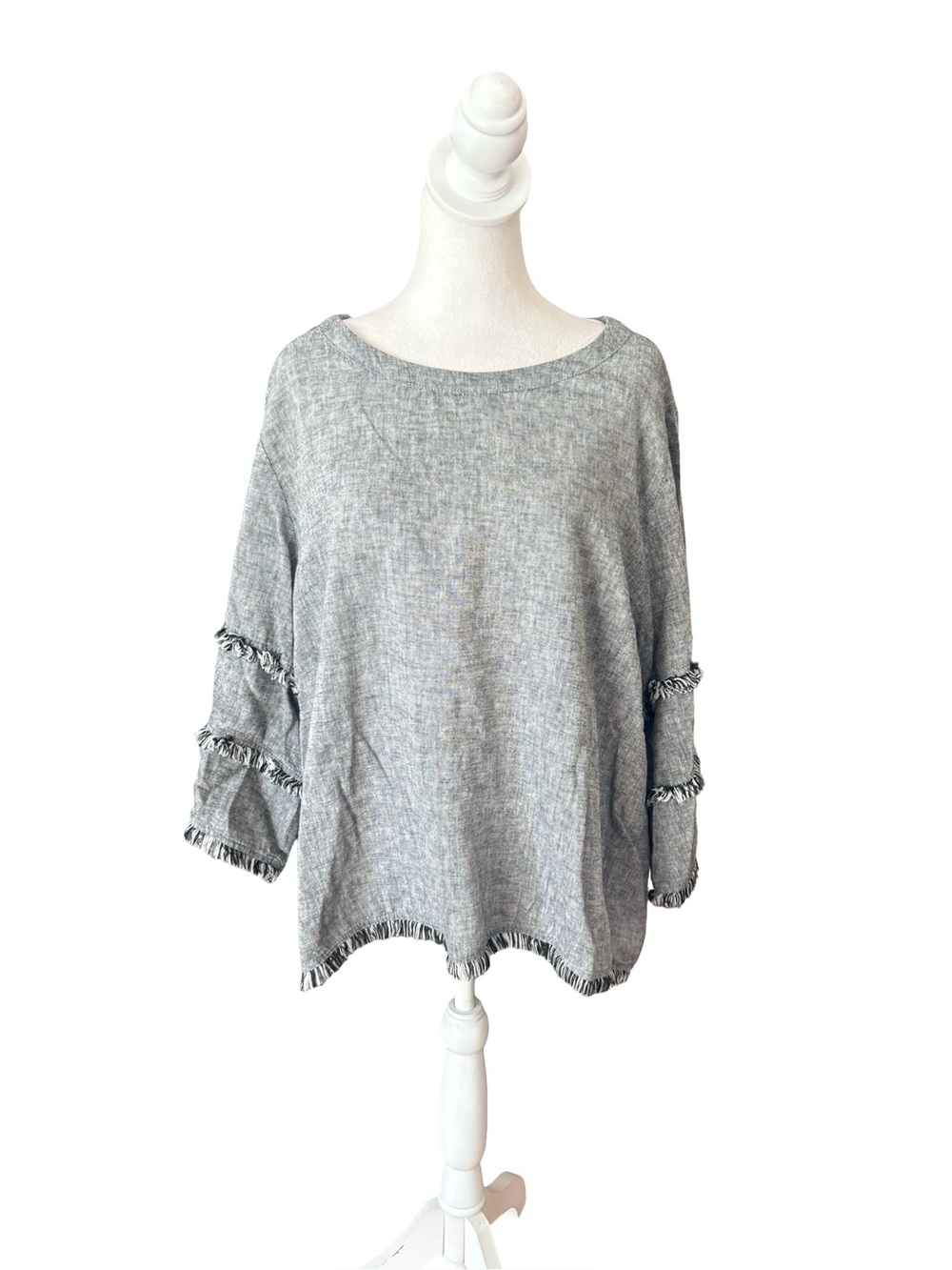 C&C California Cotton Blouse Round Neck Fringe Trim Womens 1X